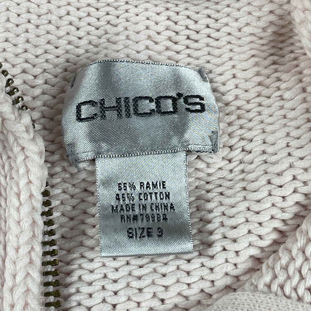 Chicos Pink Full Zip Cardigan Sweater Mock Neck Ramie Cotton Ribbed Size 3 L XL - Picture 2 of 7